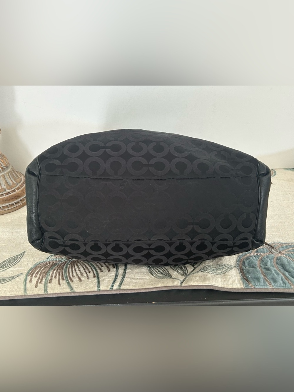 Coach Madison Op Art Black Signature C Jacquard Leather Trim Shoulder Hobo Tote - Picture 12 of 13